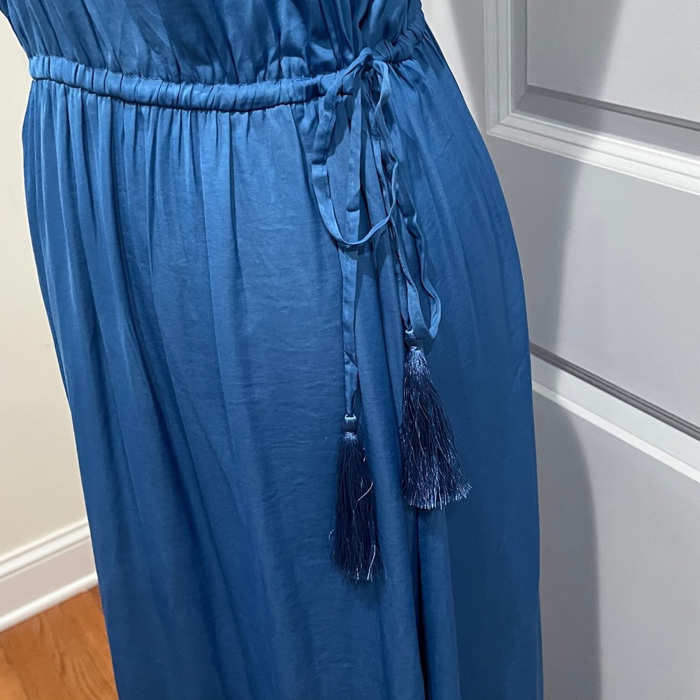 New! Ann Taylor LOFT Tasseled Halter Maxi Dress Blue Size Large NWT - Picture 5 of 16